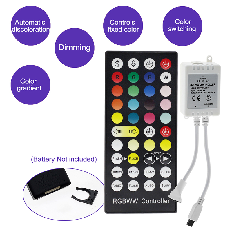 DC12V 16.4ft/5M 5050 RGBWW+CW LED Strip Light Kit,90LEDs/M, With 44key IR Remote Controller, Color Changing LED Light Strip DC12V 16.4ft/5M 5050 RGBWW+CW LED Strip Light Kit,90LEDs/M, With 44key IR Remote Controller, Color Changing LED Light Strip